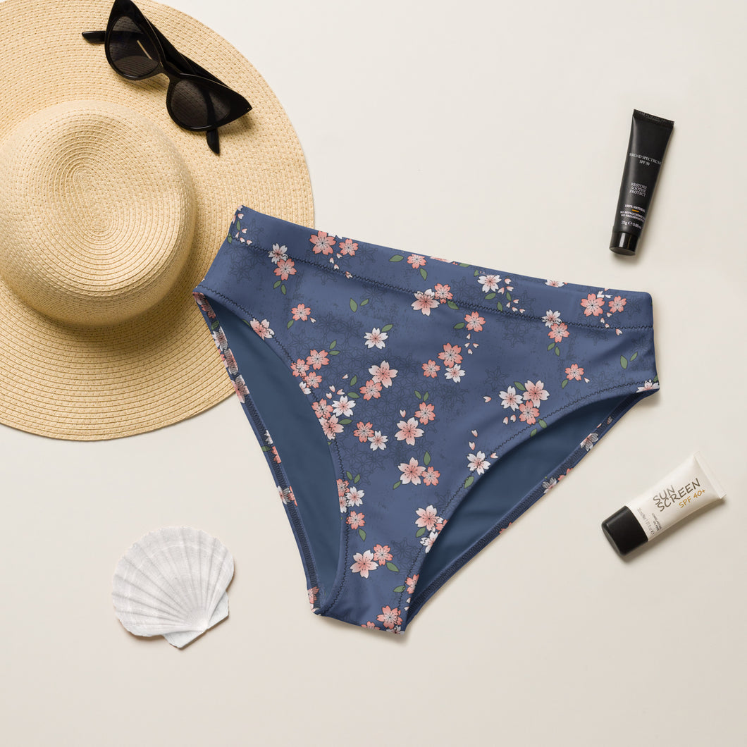 Cherry Blossom Blue - Recycled high-waisted bikini bottom